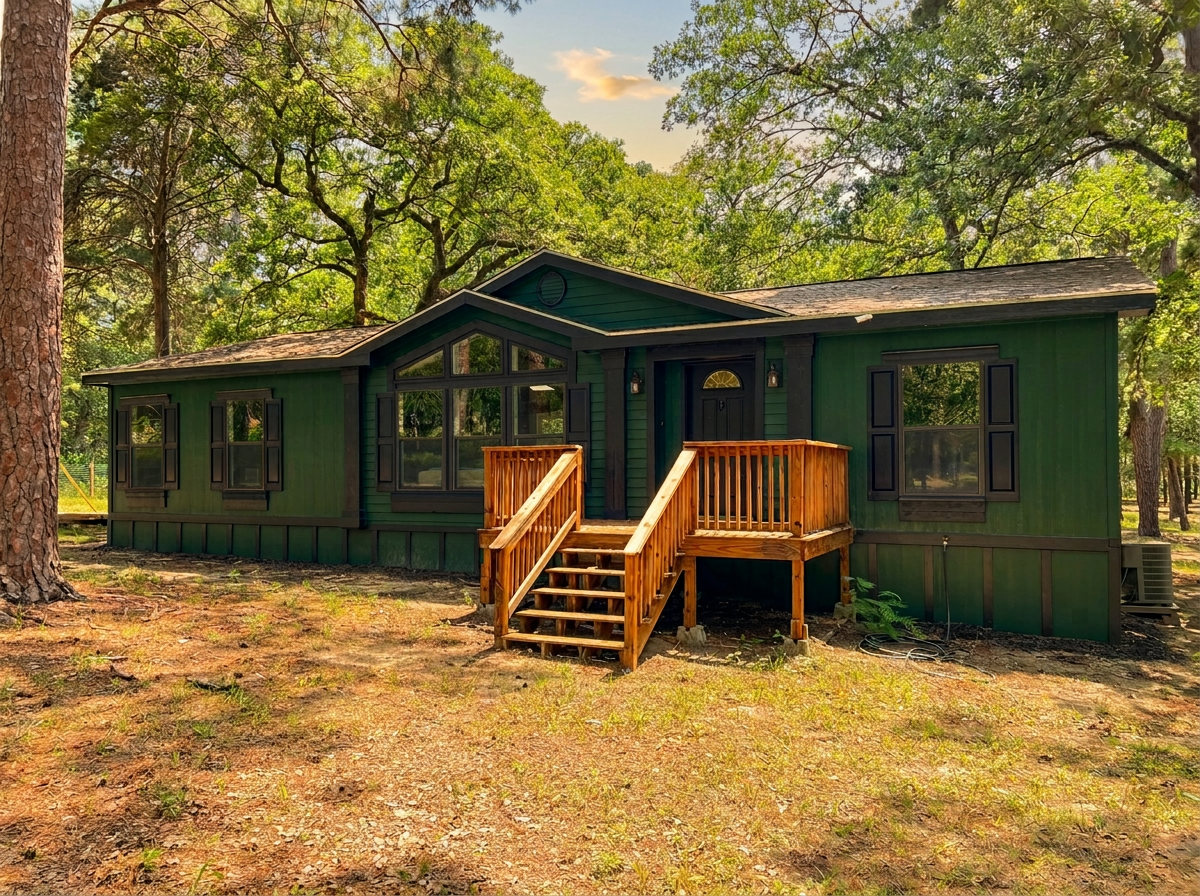 Pine Tree Palace Bastrop TX cabin exterior surrounded by tall Lost Pines trees